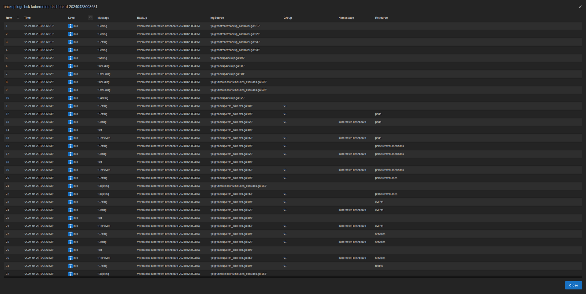 backup logs